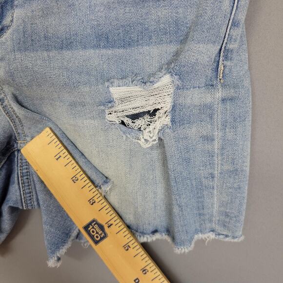 Soho Shorts Womens 10 Blue Denim Distressed Thrashed Raw Hem Ripped - Picture 6 of 11